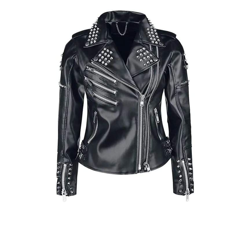 Women’s Black Studded Leather Jacket – Stylish Motorcycle Biker Jacket