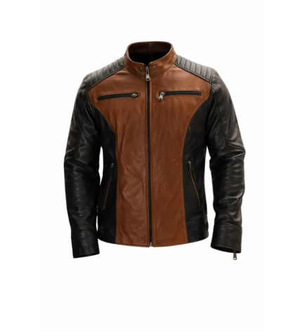 Men’s Roadster Black & Brown Leather Jacket – Premium Biker Style