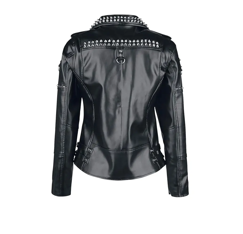 Women's Black Studded Leather Jacket – Premium Genuine Leather Punk Style Biker Jacket - Image 2