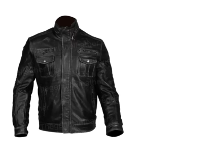 Men’s Cafe Racer Black Leather Biker Jacket – Classic Slim Fit Motorcycle Leather Jacket