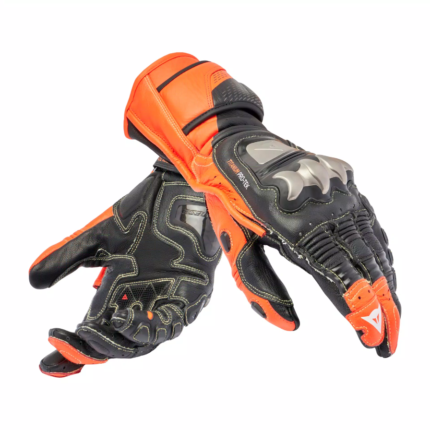 Full Metal Men's Motorbike Leather Racing Gloves Black & Orange
