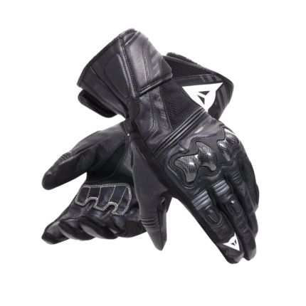 Motorbike Reacto Carbon Long Leather Racing Gloves for Men Full Black