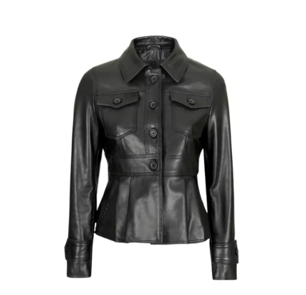 Women's Black Peplum Leather Jacket
