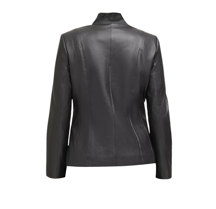 Women’s Classic Black Jacket – elegant slim fit fashion jacket in black genuine leather, smooth tailored seams and classic biker silhouette.