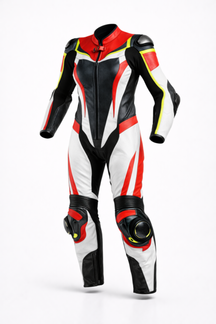 Women’s Red Black & Neno Yellow MotoGP Style Motorcycle Track Suit