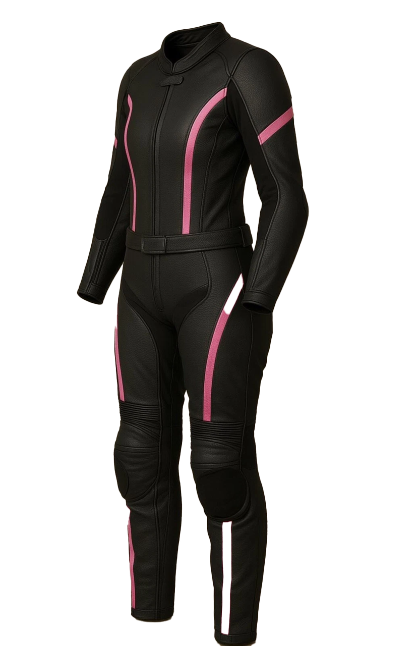 Black & Pink Motorcycle Racing Suit Premium Leather for Women's - Image 3