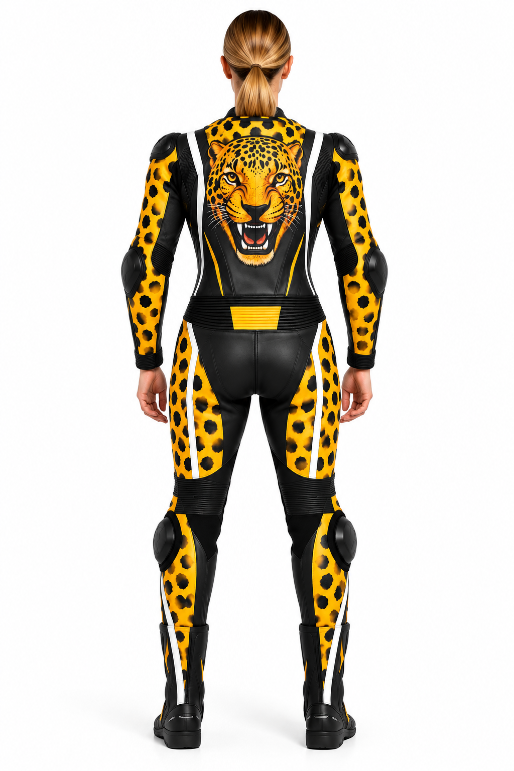 Women’s Leopard Print Leather Motorcycle Racing Suit Custom One Piece Biker Suit - Image 5