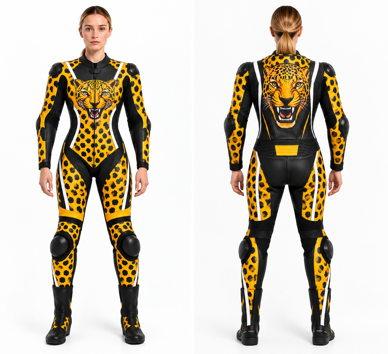 Women’s Leopard Print Leather Motorcycle Racing Suit Custom One Piece Biker Suit - Image 4