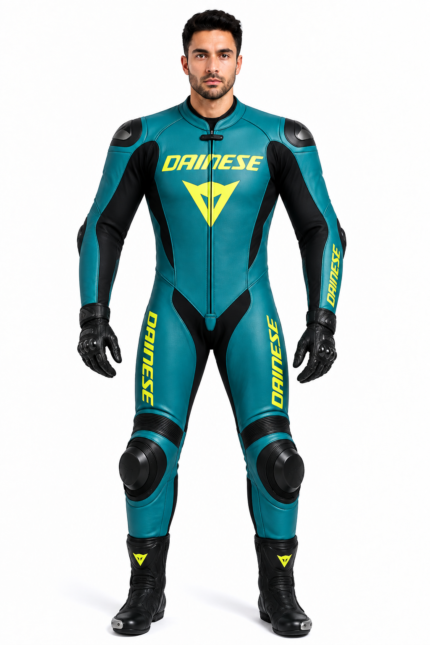 Teal & Black Professional Motorcycle Racing Leather Suit Customizable Track Riding Gear