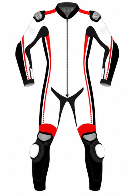 Custom White Black Red Motorcycle Leather Racing Suit Add Your Own Logo