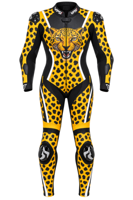 Womenโs Leopard Print Leather Motorcycle Racing Suit Custom One Piece Biker Suit